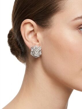 Nolan Miller Faux Diamond Cluster Floral Clip-On Earrings - Silver